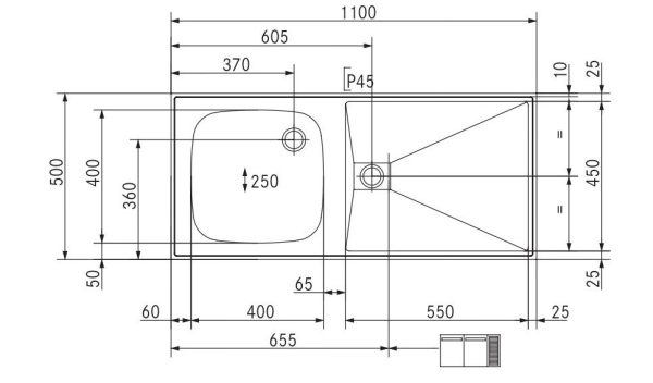 RVS Tapblad met Spoelbak – Franke ST-SL110-1 (1100 × 500 mm) - Image 3