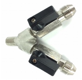 Messing Vernikkeld Y-stuk met Kogelkraan – 1/4" x 3/8" Flare x 3/8" Flare