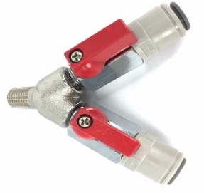 Messing Vernikkeld Y-Stuk – 1/4" BU × John Guest (Push-Fit)