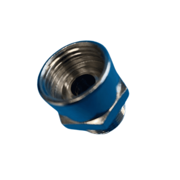 Messing vernikkeld koppelstuk / wartelmoer met 5/8 inch binnendraad en 5/8 inch buitendraad, vlakke bodem